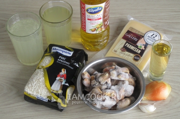 Ingredientes para risotto con mejillones