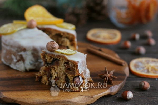 Photo of a Christmas cake with dried fruits and nuts