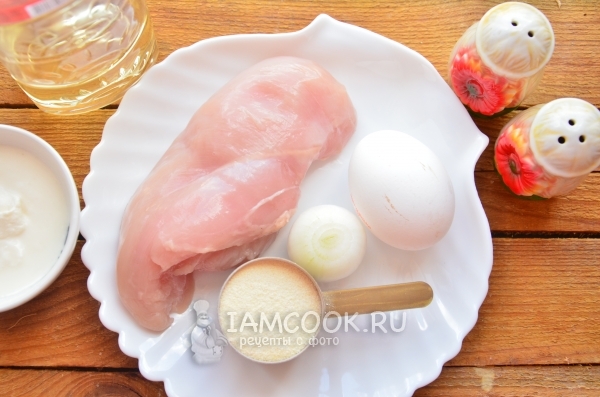 Ingredients for chopped chicken cutlets in the oven (from chicken breast)