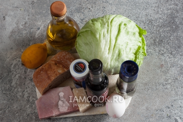 Zutaten für Caesar Salat mit Schinken