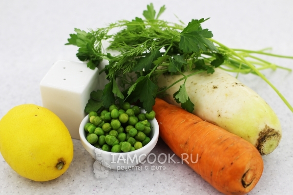 Bahan untuk salad lobak putih