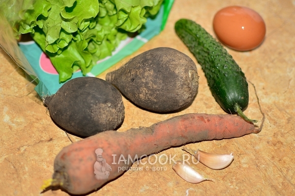 Bahan untuk salad lobak hitam dengan wortel