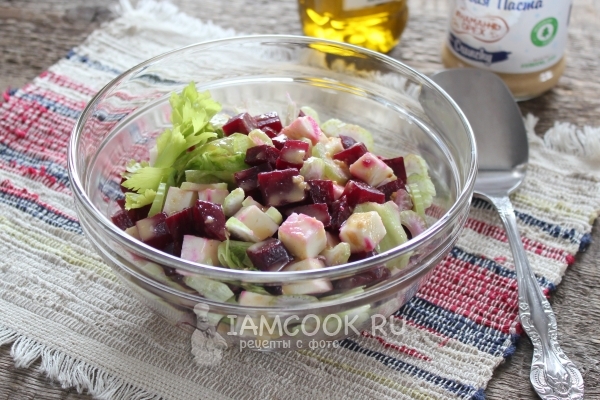 Photo of salad from beets with celery and Adyghe cheese