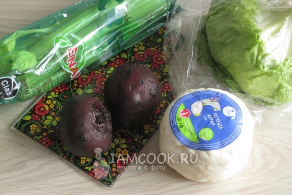 Ingredients for beet salad with celery and Adyghe cheese
