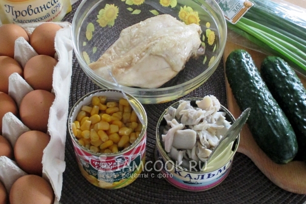 Ingredienti per insalata con calamari e pollo