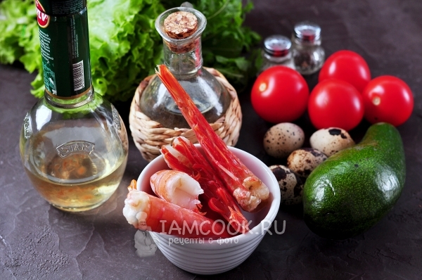 Ingredients for salad with langoustines