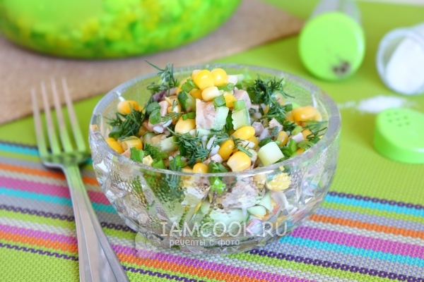 Photo of salad with liver of cod and corn