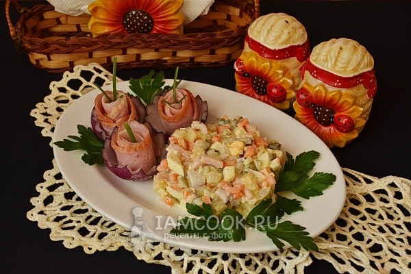 Photo of salad with ham and pickled cucumbers