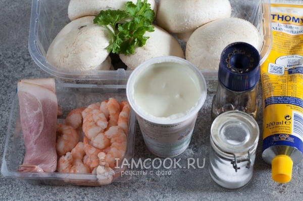 Ingredienti per champignons ripieni di gamberetti