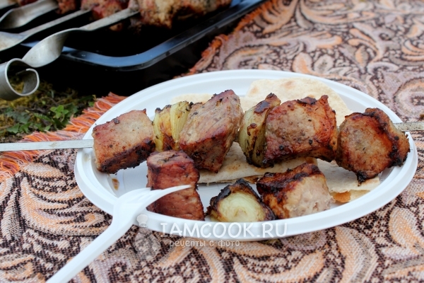 وصفة من كباب شيش من لحم الخنزير مع البصل في ماء مالح الأرمني