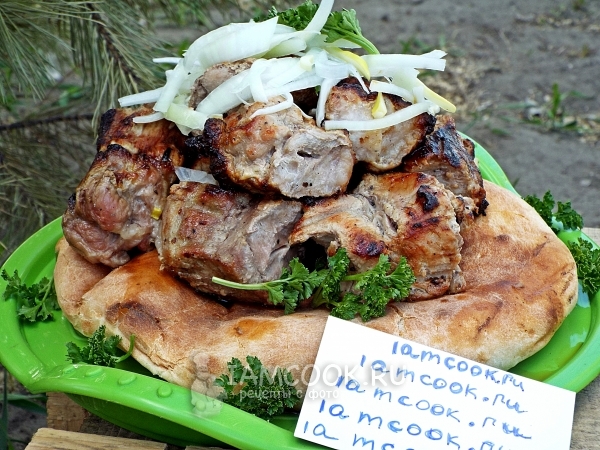 Photo of a shish kebab in kefir from pork