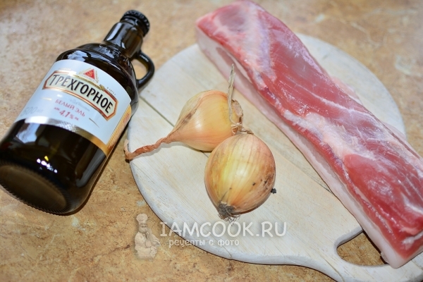 Ingredients for shish kebab from pork belly