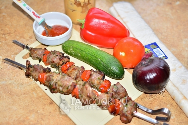 Ingredients for cooking shish kebab in pita bread
