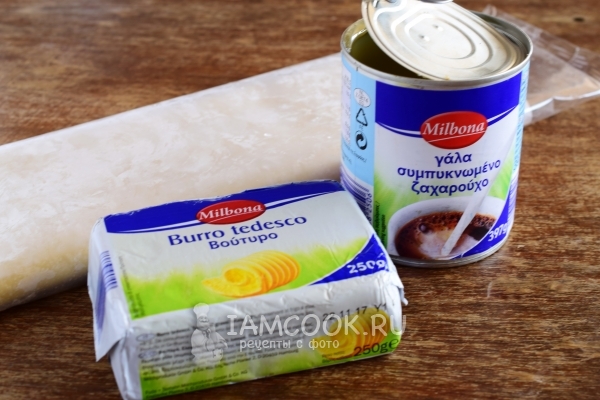 Ingredients for puff pastry cake with condensed milk