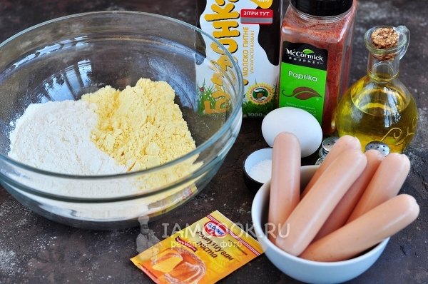 Ingredients for sausages in liquid dough