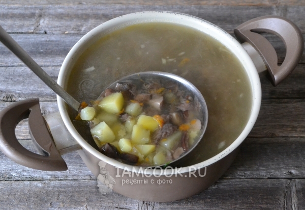 Agregue los champiñones con cebolla a la sopa