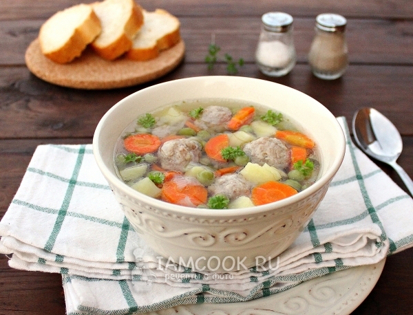 Ricetta zuppa con polpette di carne e piselli
