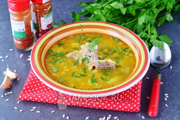 चावल, आलू और मांस के साथ सूप का फोटो