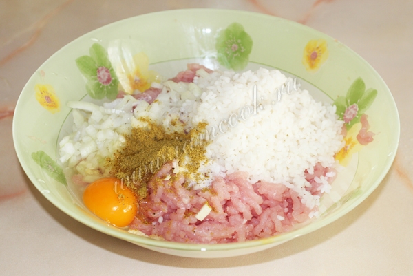 छोटा हुआ मांस, अंडा, चावल, seasonings