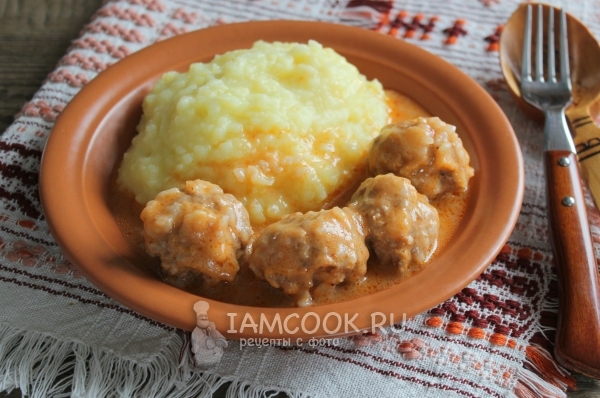 A recipe for meatballs with rice and gravy in a multi-