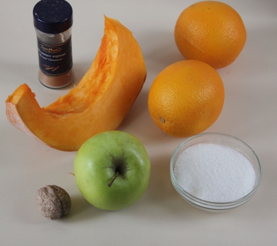 Ingredients for pumpkin dessert with citrus flavor