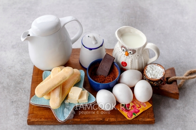 Ingredients for tiramisu with mascarpone cream at home