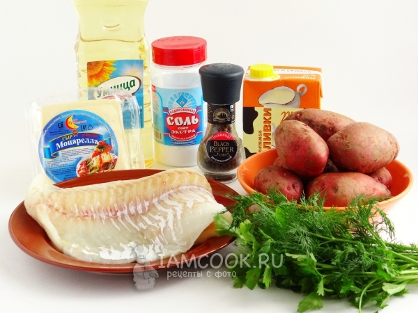 المكونات لسمك مخبوز مع البطاطس في الفرن