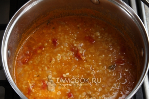 Připravená turecká polévka s bulgur a čočkou Ezo Chorbasi (nevěsta polévka)