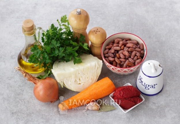 Συστατικά για το στιφάδο λάχανο με φασόλια
