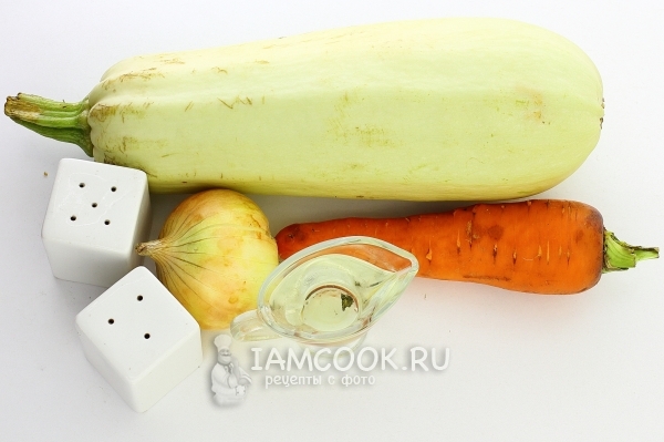 Zutaten für gedämpfte Zucchini mit Karotten und Zwiebeln