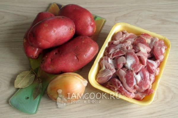 Ingredienser til stewed kylling mave med kartofler