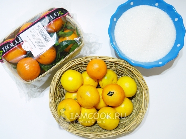Ingredients for mandarin jam with peel