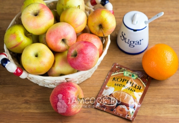 المكونات للطهي مربى التفاح مع البرتقال لفصل الشتاء