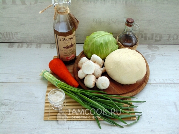 Ingredients for vegetarian paozi pies with cabbage and mushrooms