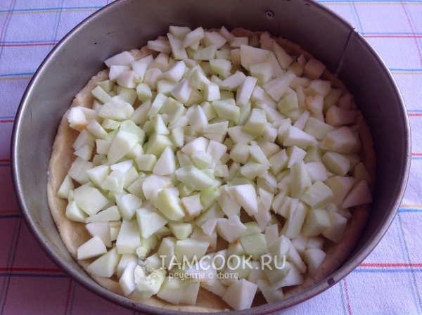 Die geschnittenen Äpfel in Scheiben schneiden