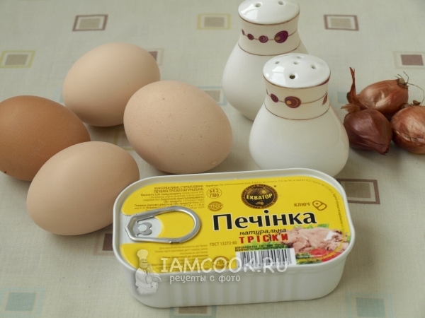 Ingredients for eggs stuffed with cod liver