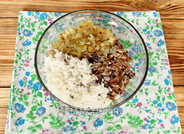 Mezcla cebolla, arroz y pescado