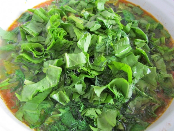 Tilsæt greens til suppe