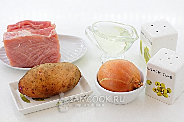 المكونات لبطاطا مقلية مع اللحوم