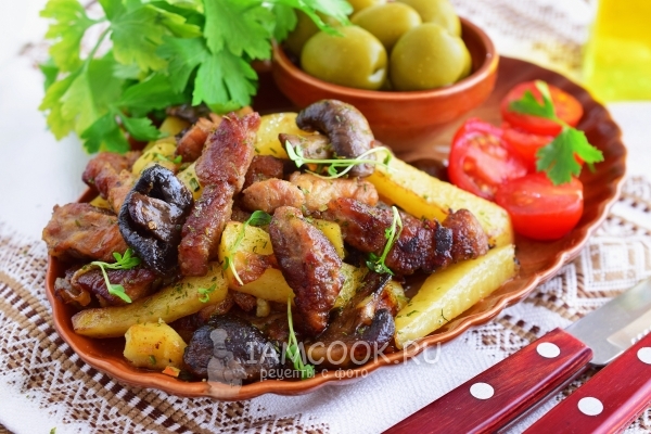 Recept na smažené brambory s masem a houbami