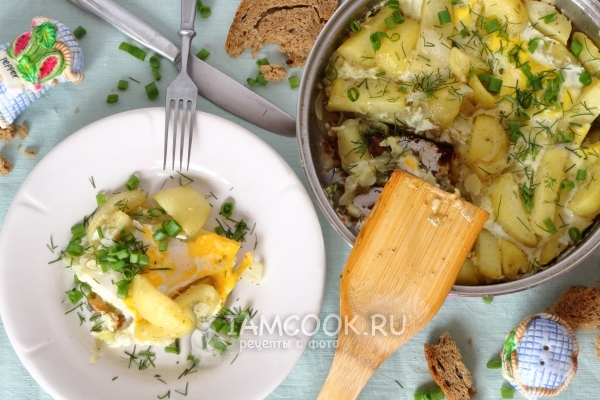 Пържени картофи с яйце в тигана