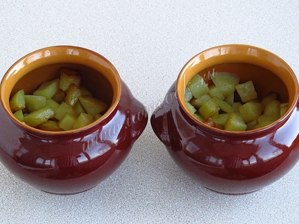 Pots with potatoes